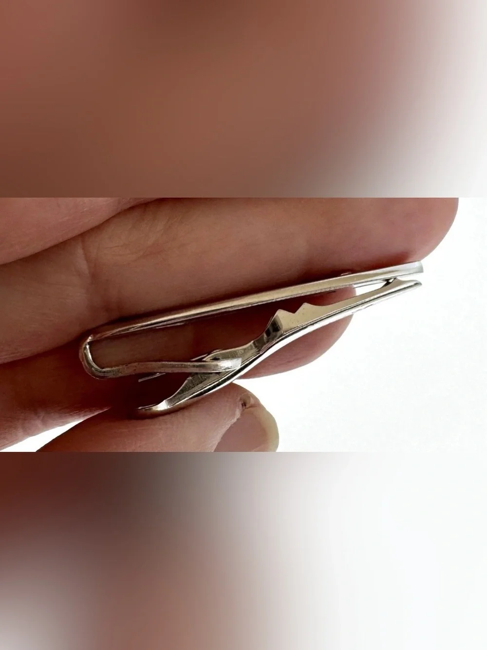 Swank Silver Tone Tie Bar Clip 1.5 Inch Metal Asymmetrical Signed Men's #1546